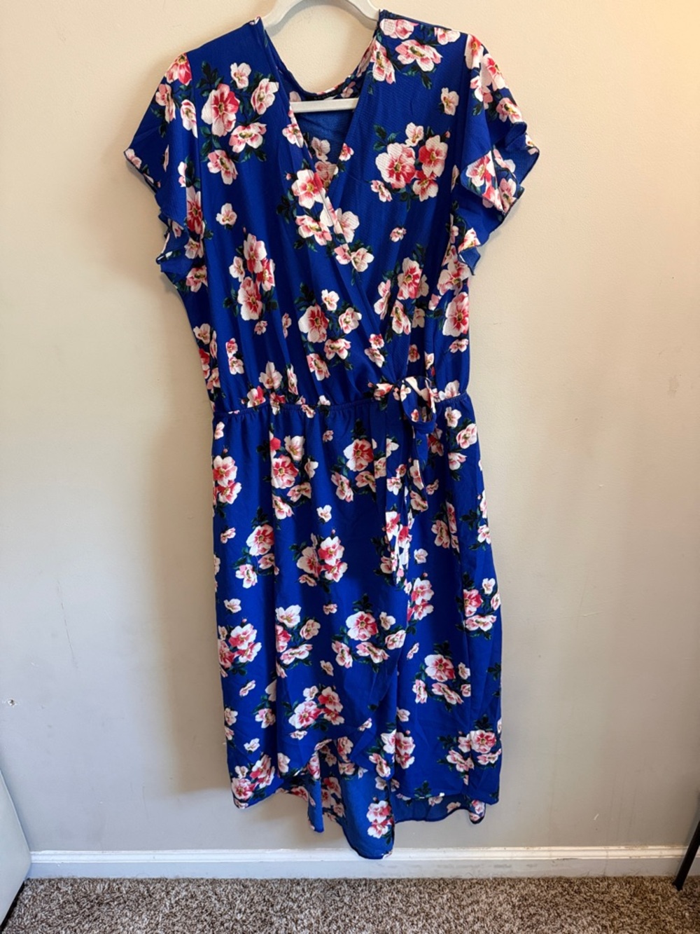 Gently Used - Blue Floral Wrap-Style Midi Dress